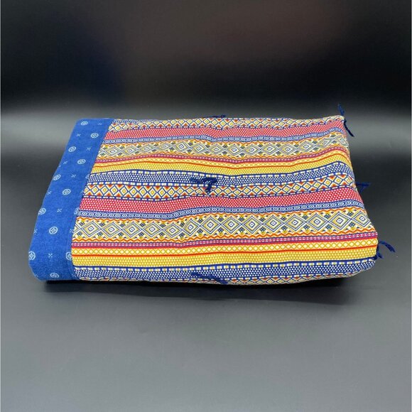 Vintage Flannel Throw Blanket Blue Orange Red Tribal Small Toddler Lap Handmade - Picture 4 of 10